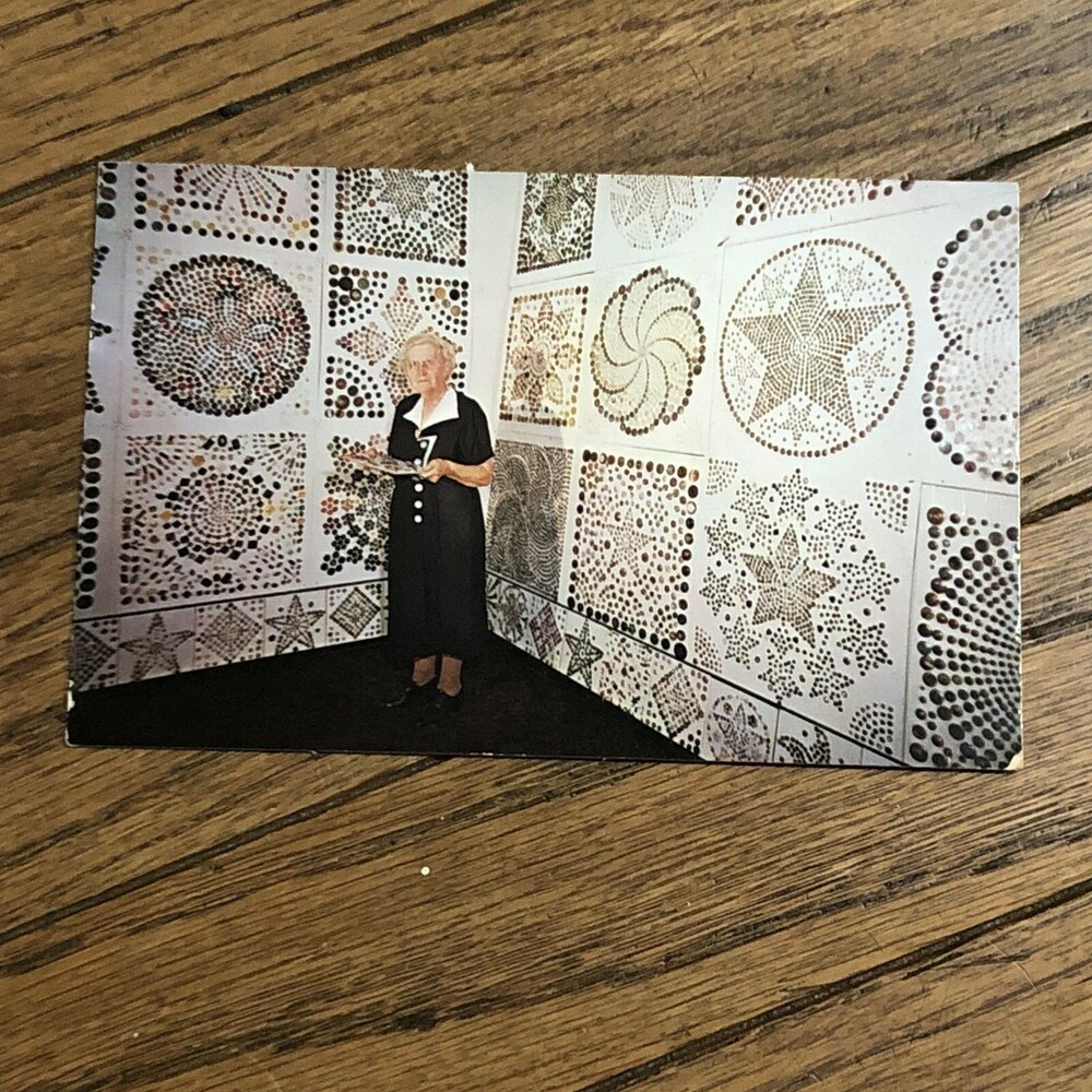 VTG Dover OH Mrs Warther Carvings Button Collection Postcard 60s Roadside Kitsch